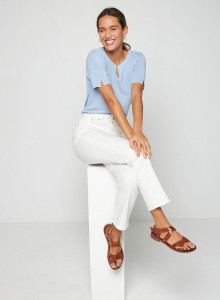 Flamed linen t-shirt with tunisian collar - Bohême