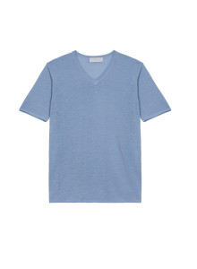  	T-shirt col V en lin flammé - Reuben 7642 horizon - 04 Bleu clair