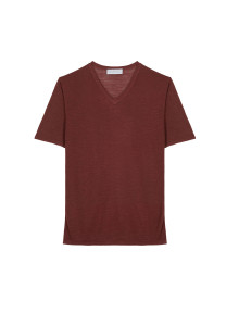  	T-shirt col V en lin flammé - Reuben 7630 argile - 51 Bordeaux
