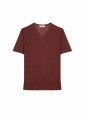  	T-shirt col V en lin flammé - Reuben 7630 argile - 51 Bordeaux