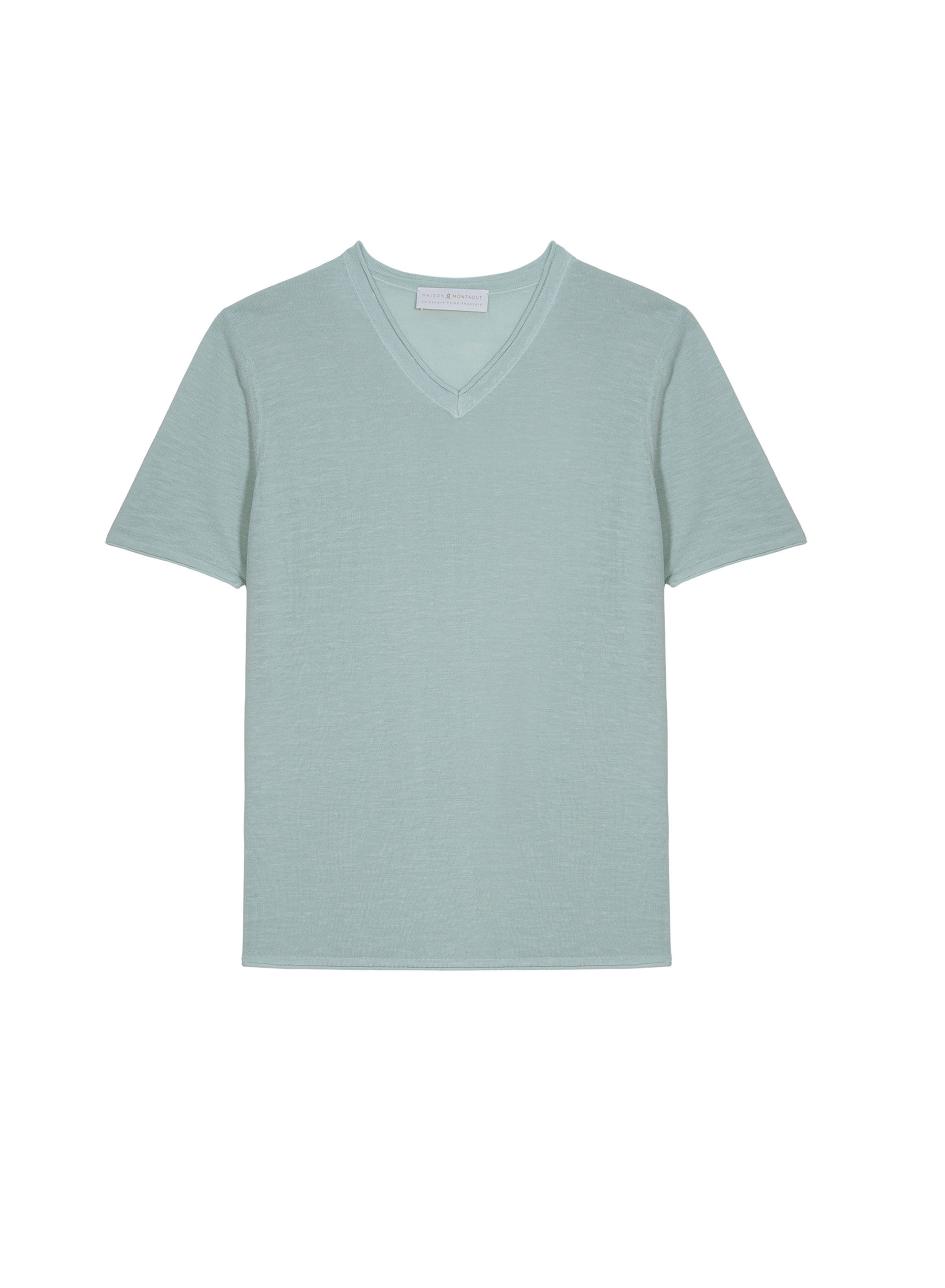  	T-shirt col V en lin flammé - Reuben 7651 sauge - 23 Vert clair