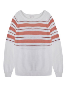 Pull ample rayé en lin flammé - Tael 7709 ecru/argile/blush - 02 Blanc