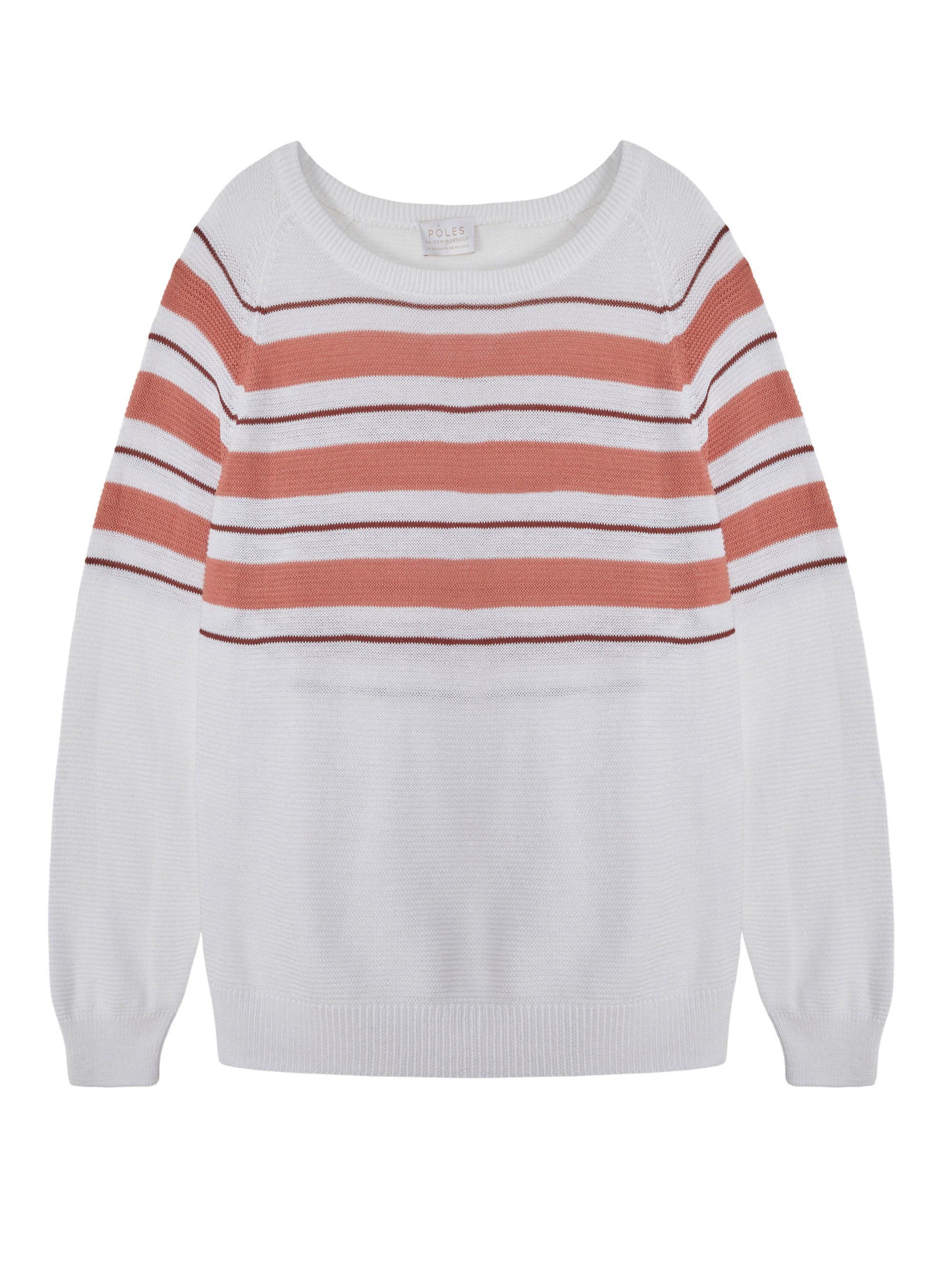 Pull ample rayé en lin flammé - Tael 7709 ecru/argile/blush - 02 Blanc