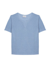 Flamed linen t-shirt with tunisian collar - Bohême