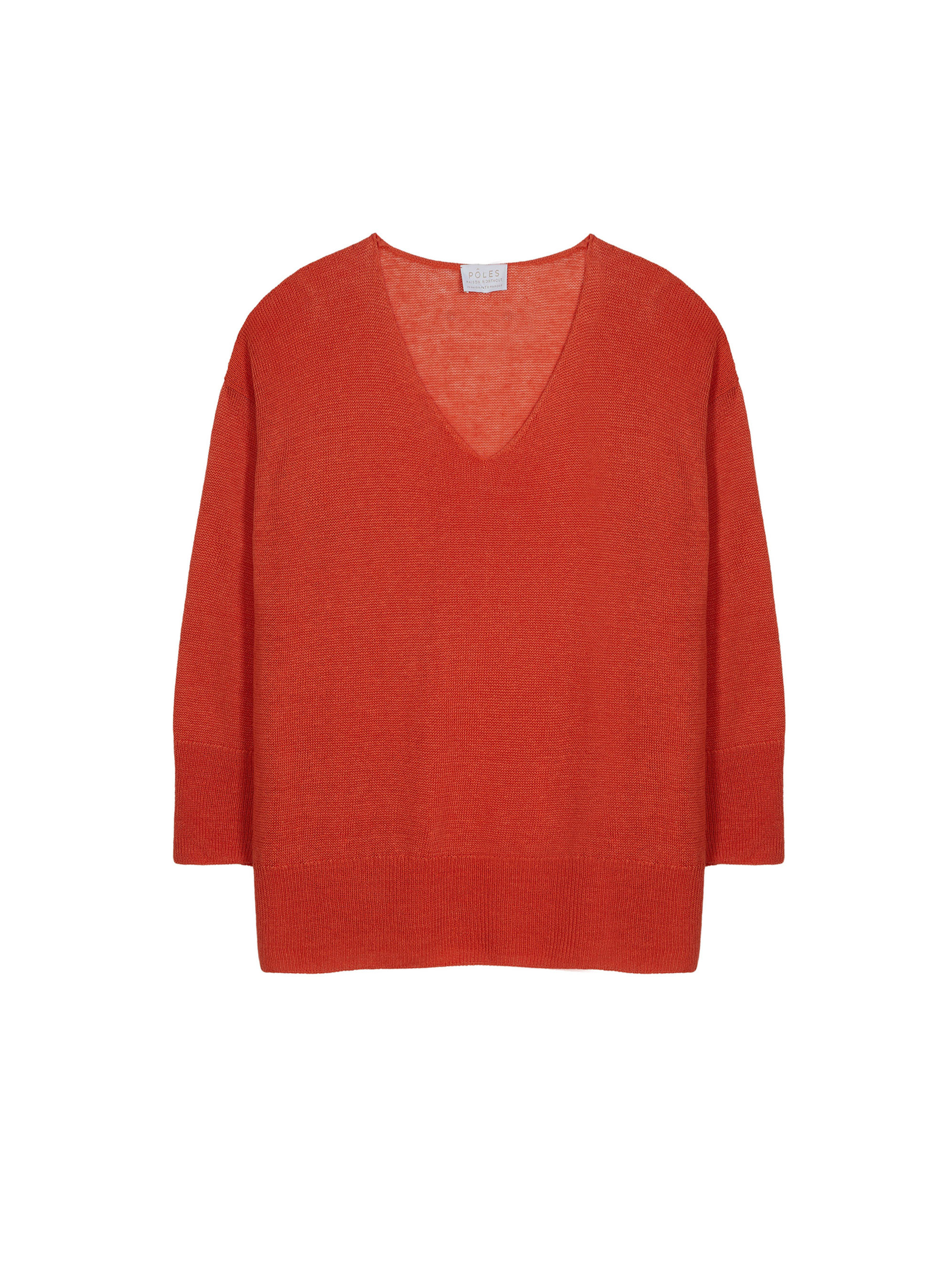 Pull oversize col V en lin - Tiphaine 7670 tangerine - 15 Orange
