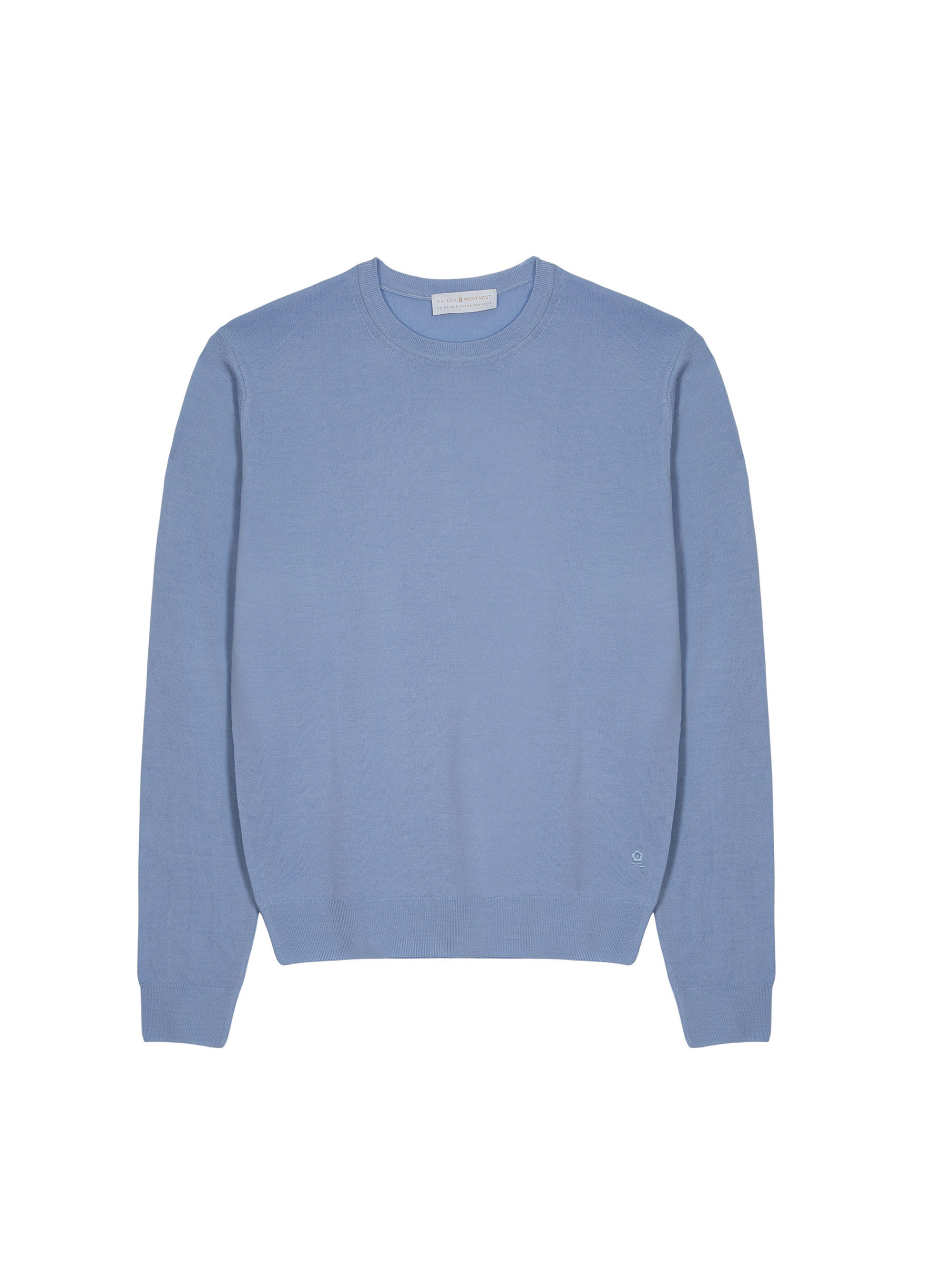  	Pull col rond avec logo en laine mérinos - Eddie 7642 horizon - 04 Bleu clair