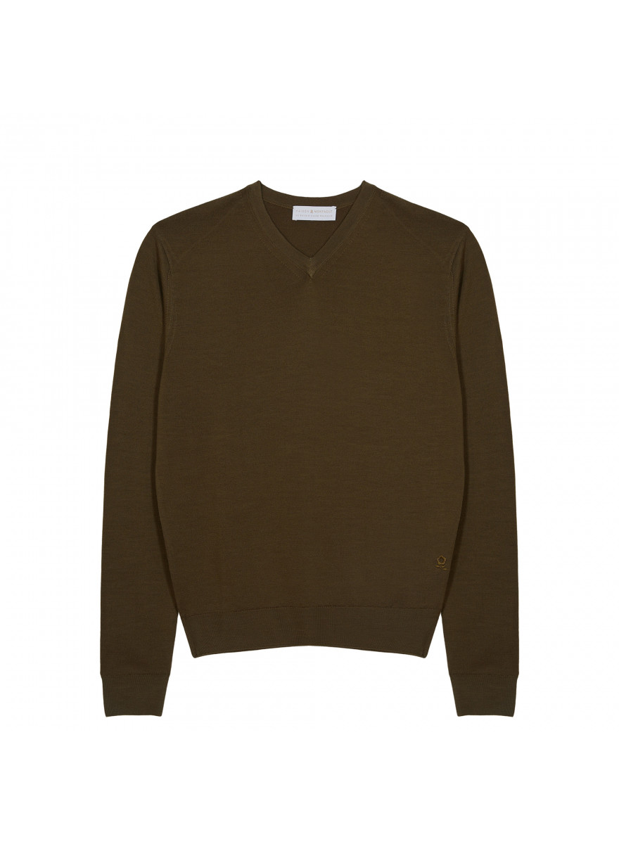 V-neck jumper in merino wool - Elmo