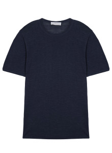  	T-shirt col rond en lin flammé - Renaud 7640 marine - 05 Bleu marine