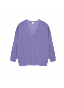 T-shirt oversize col v en lin flammé - Beja 7690 lavande - 16 Violet clair