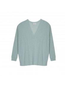 T-shirt oversize col v en lin flammé - Beja 7651 sauge - 23 Vert clair