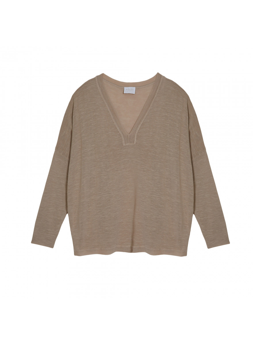 Camiseta oversized decote em V em linho slub - Beja