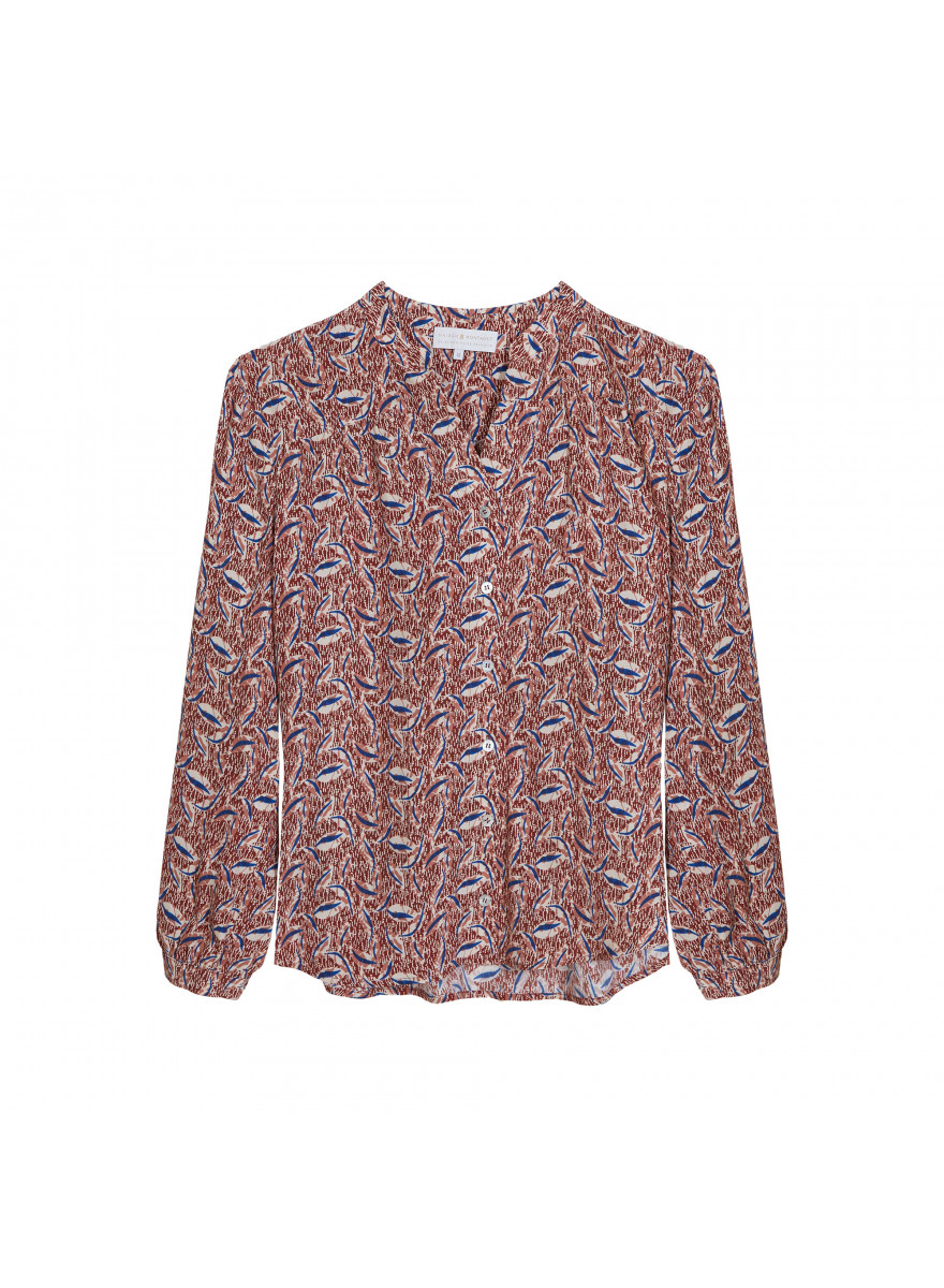 Patterned long-sleeved blouse in viscose warp and weft - Seina