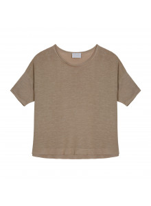 T-shirt ample manches coudes en lin flammé - Taslim 7620 raphia - 12 Beige clair