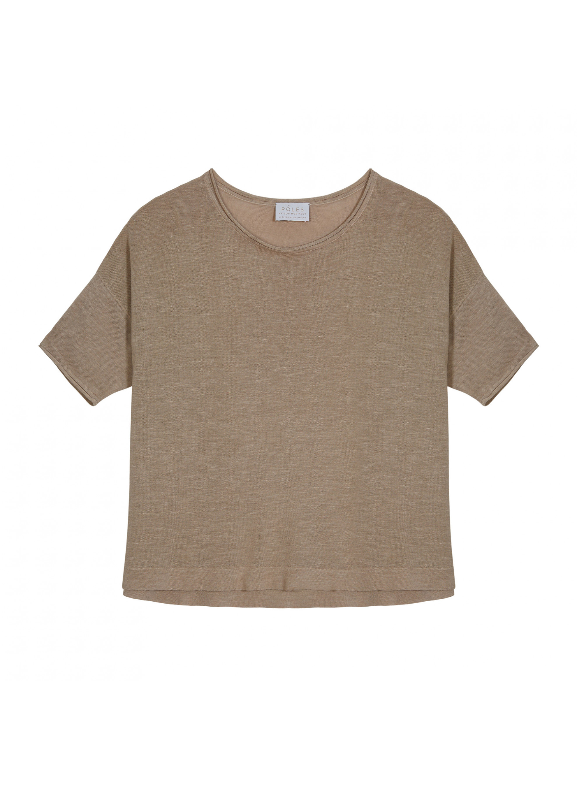 T-shirt ample manches coudes en lin flammé - Taslim 7620 raphia - 12 Beige clair