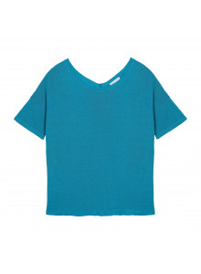 T-shirt boutonné dans le dos en lin flammé - Tally 7641 turquoise - 49 Turquoise