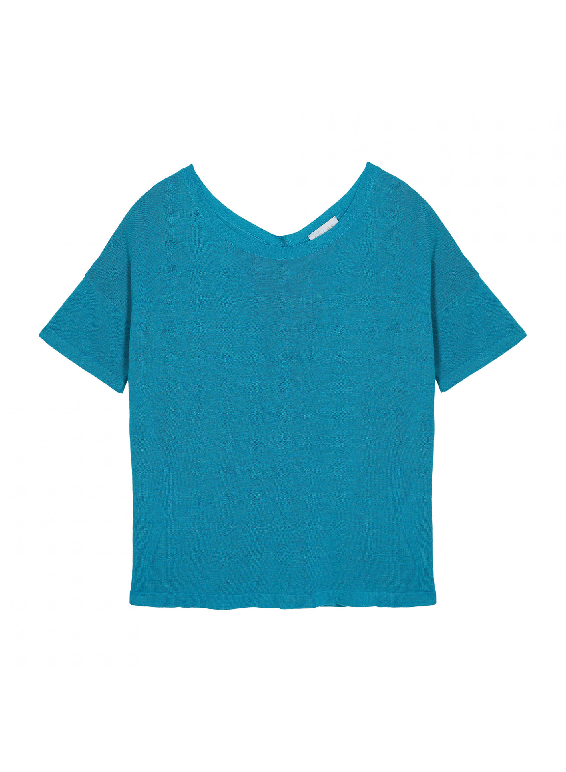 T-shirt boutonné dans le dos en lin flammé - Tally 7641 turquoise - 49 Turquoise