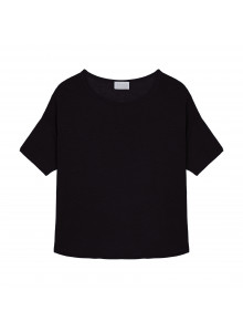 T-shirt ample manches coudes en lin flammé - Taslim 7610 noir - 01 Noir