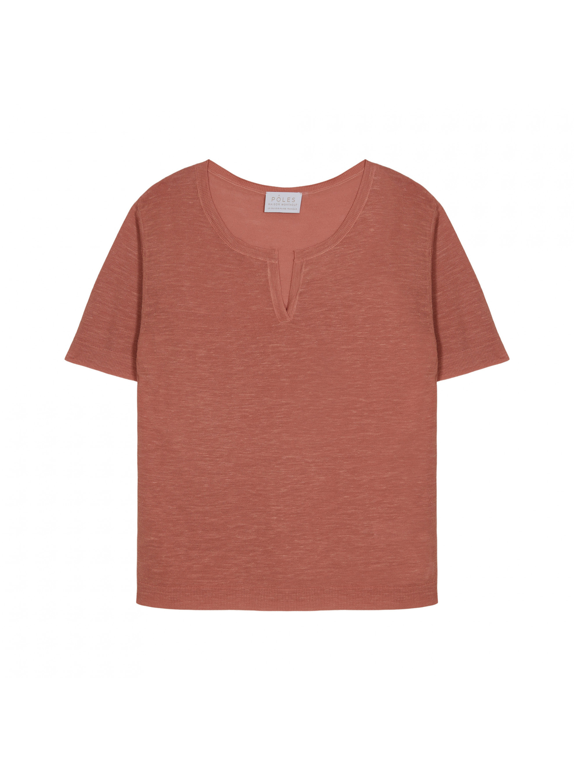 T-shirt col tunisien en lin flammé - Bohême 7682 blush - 24 Rose clair
