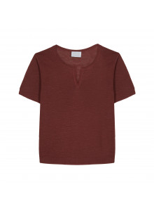 T-shirt col tunisien en lin flammé - Bohême 7630 argile - 51 Bordeaux