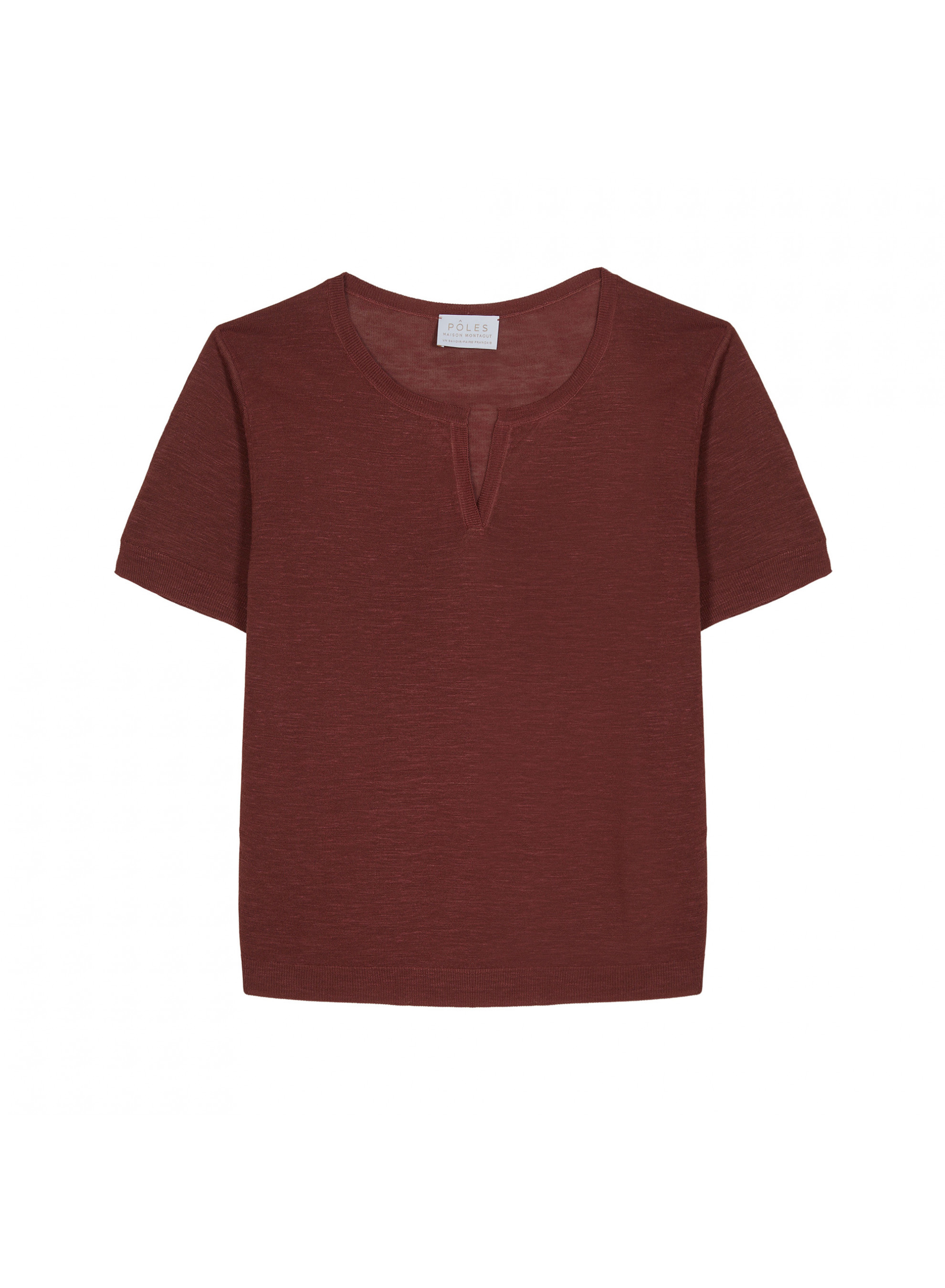 T-shirt col tunisien en lin flammé - Bohême 7630 argile - 51 Bordeaux