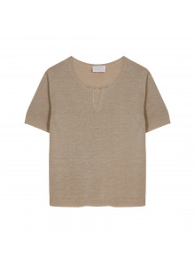 T-shirt col tunisien en lin flammé - Bohême 7620 raphia - 12 Beige clair