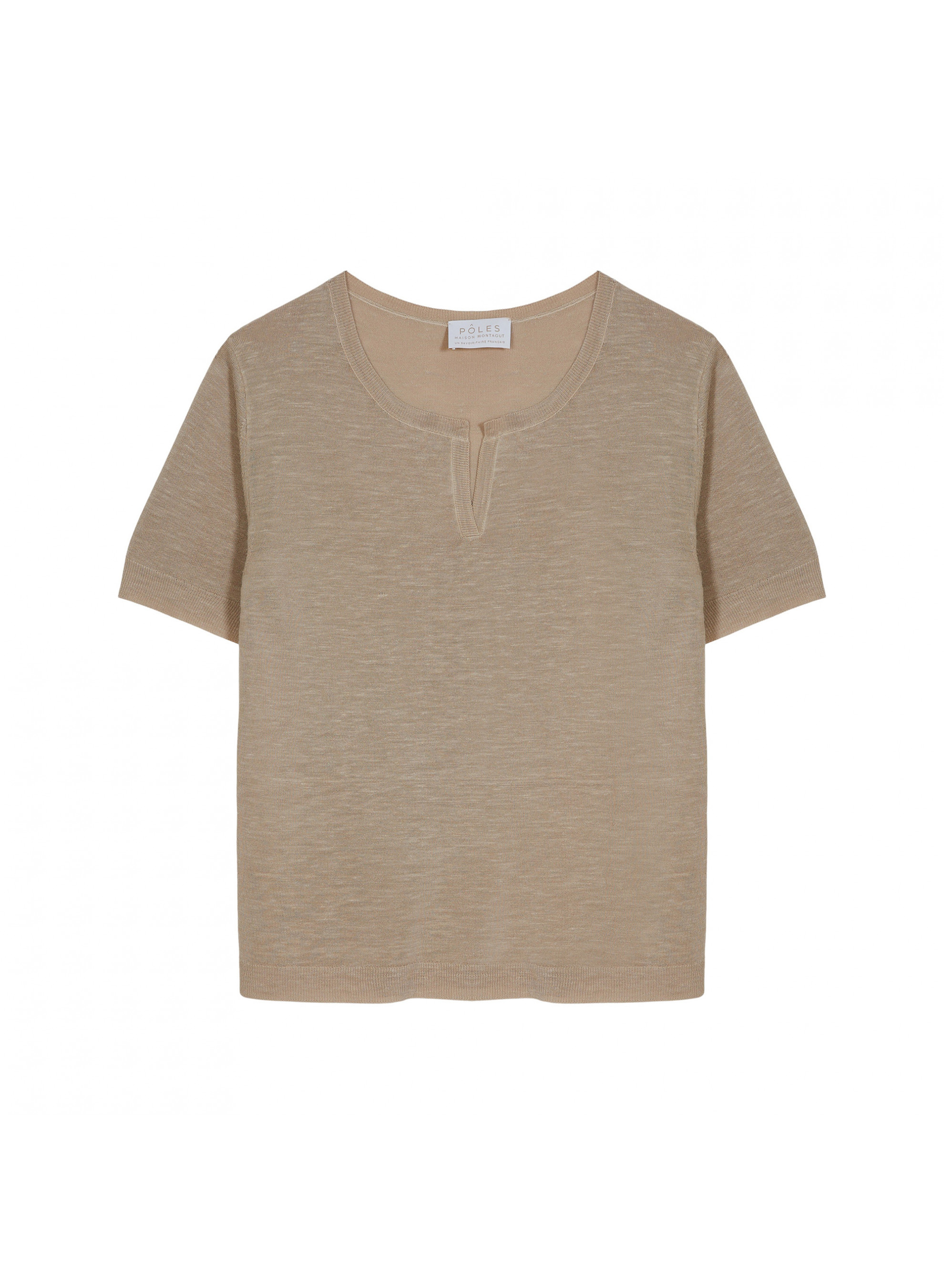 Flamed linen t-shirt with tunisian collar - Bohême