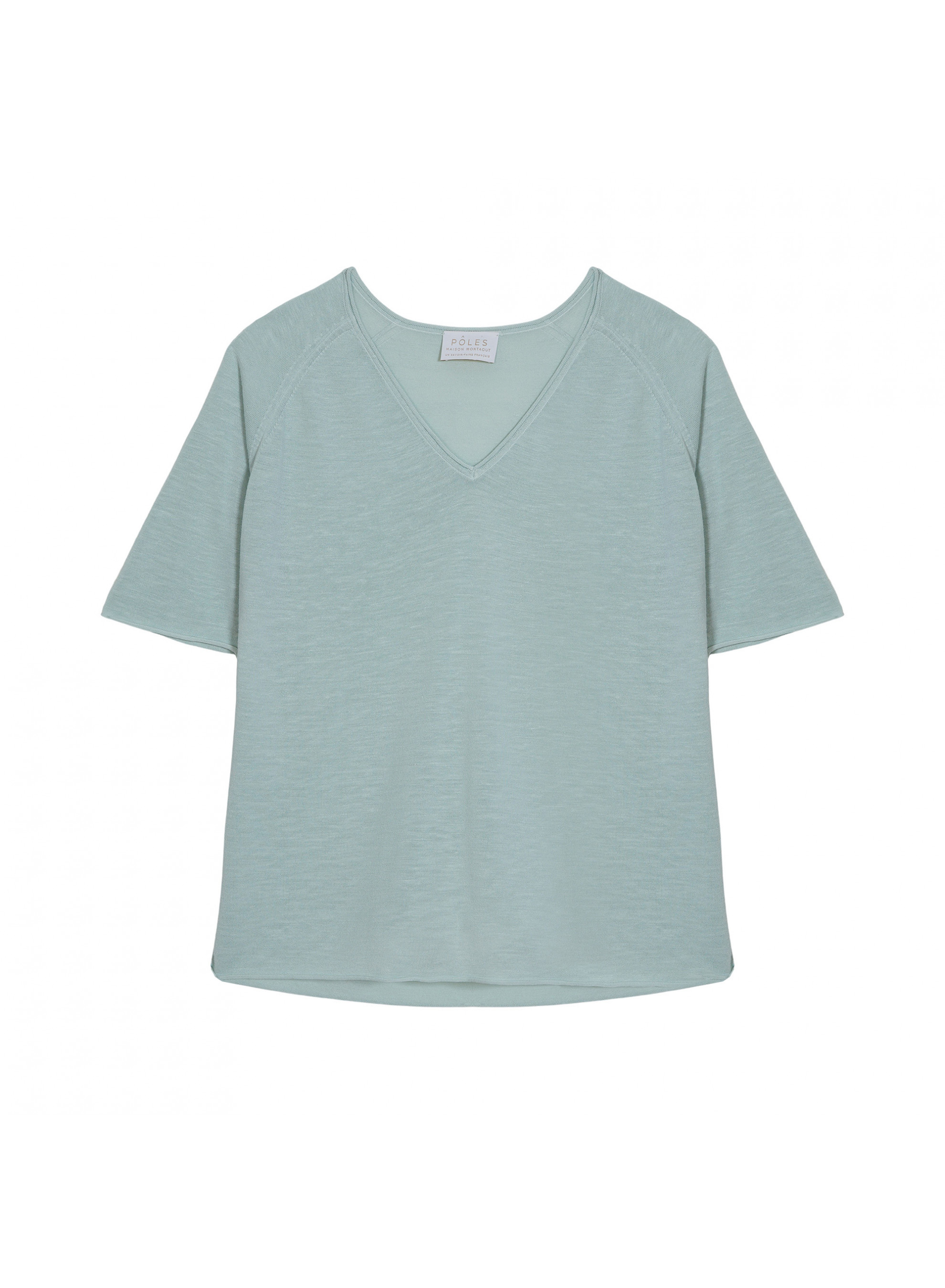 T-shirt manches coudes en lin flammé - Bonbon 7651 sauge - 23 Vert clair