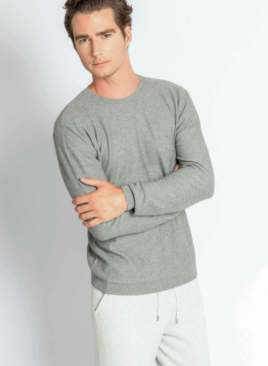 Pull ras du cou en coton cachemire - Hizoka 6344 rafale - 09 gris moyen