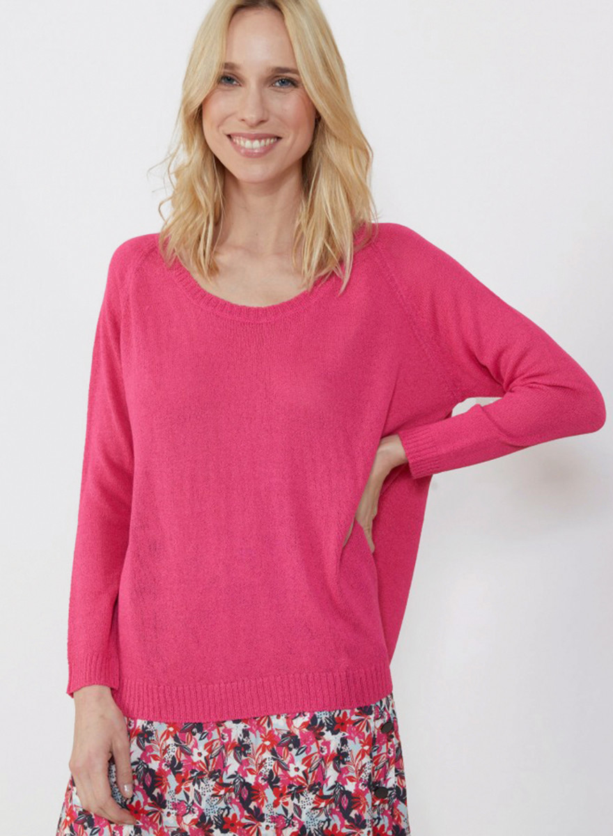  	Grand pull col rond en point jersey - Babouche 7283 Corolle - 91 Fuchsia