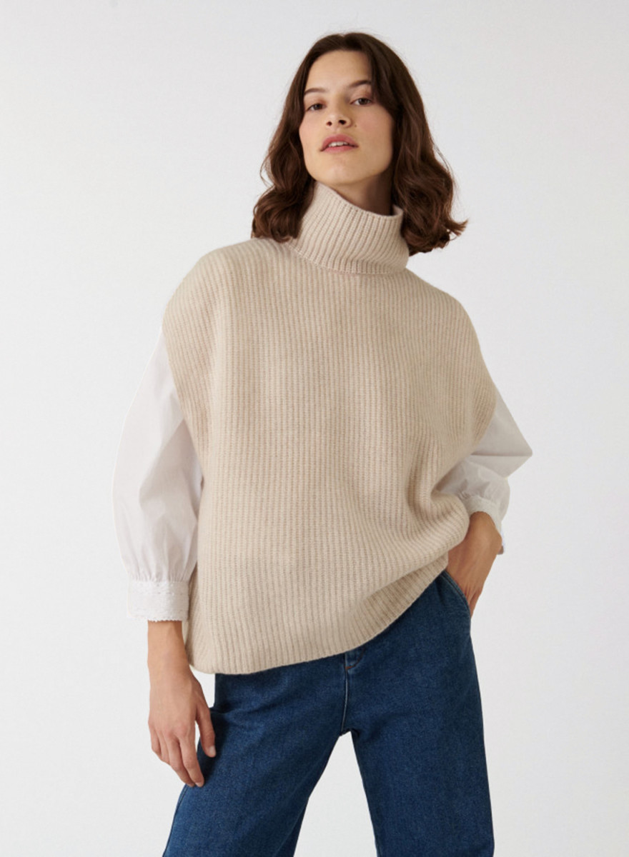 Recycled cashmere sleeveless turtleneck sweater - Dalya