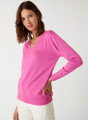 Pull col V en laine mérinos finitions bord côtes - Arya  7483 fushia - 91 Fuchsia
