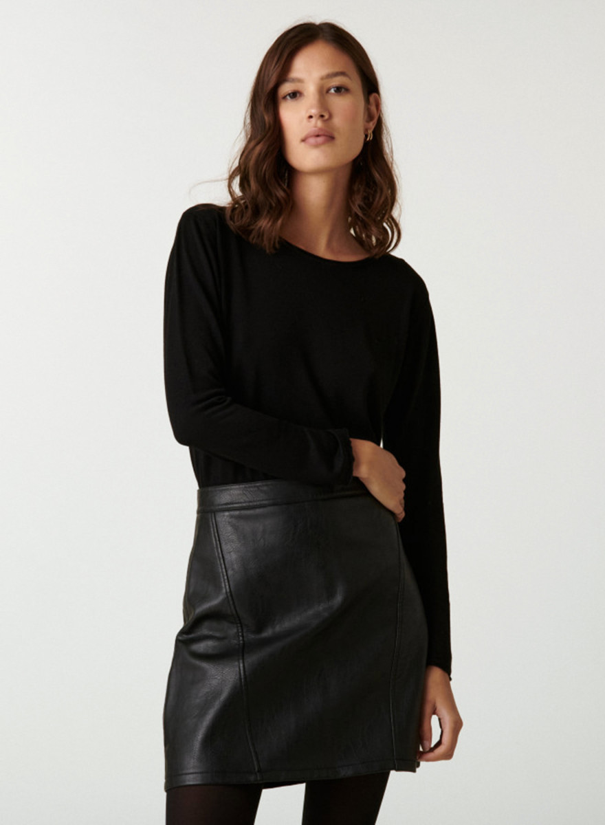 Bamboo cashmere button-down t-shirt round neck fine knit - Aelia