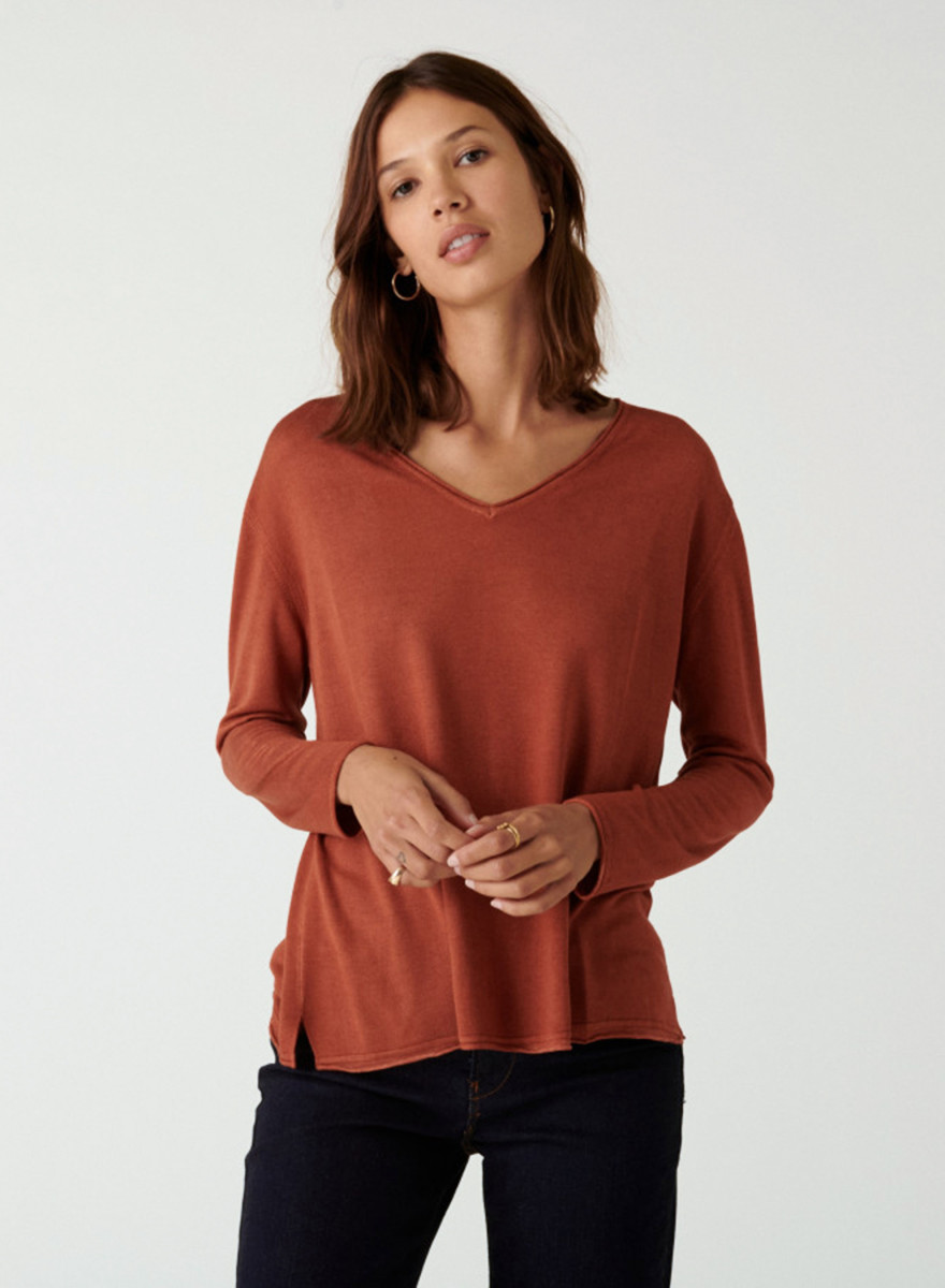 Long-sleeved bamboo cashmere t-shirt with slits - Aelys