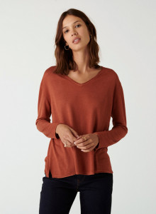 T-shirt manches longues en bambou cachemire à fentes - Aelys 7461 cognac - 92 Rouille