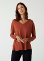 T-shirt manches longues en bambou cachemire à fentes - Aelys 7461 cognac - 92 Rouille