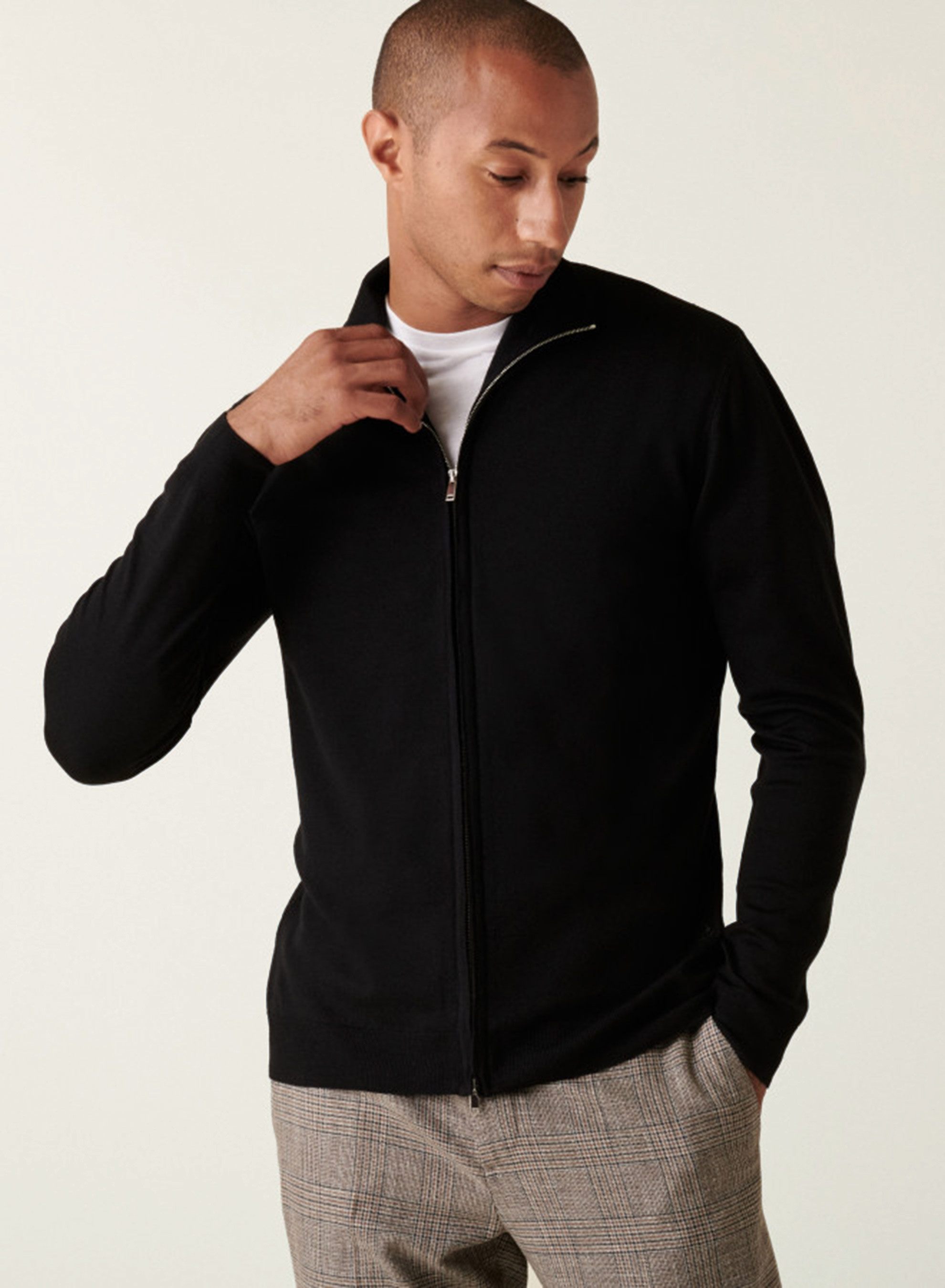 Zipped cardigan with logo in merino wool - Estian