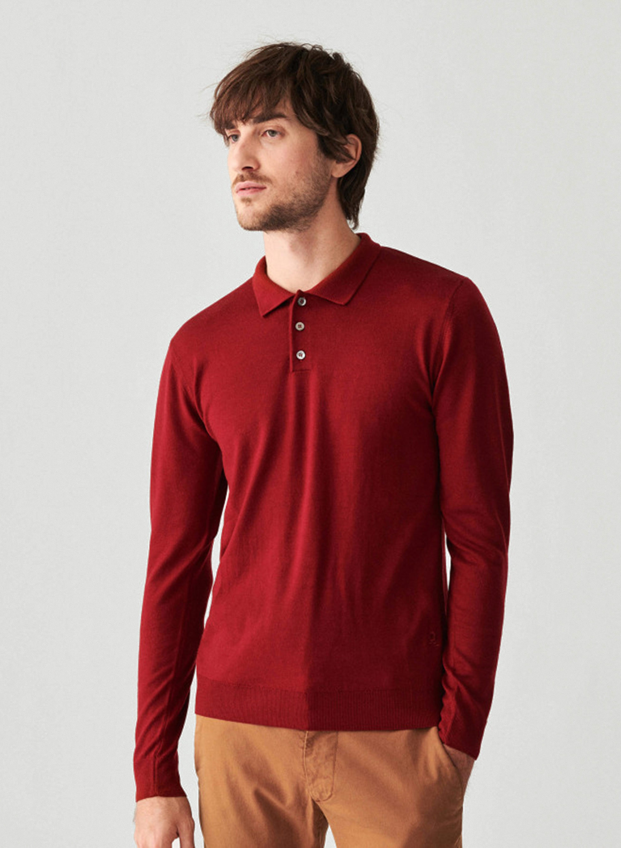 Pull col polo avec logo en laine mérinos - Eni 7430 noisette - 88 Camel