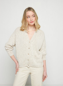 Gilet col V en coton et lin - Thais 7601 ecru - 82 Ecru