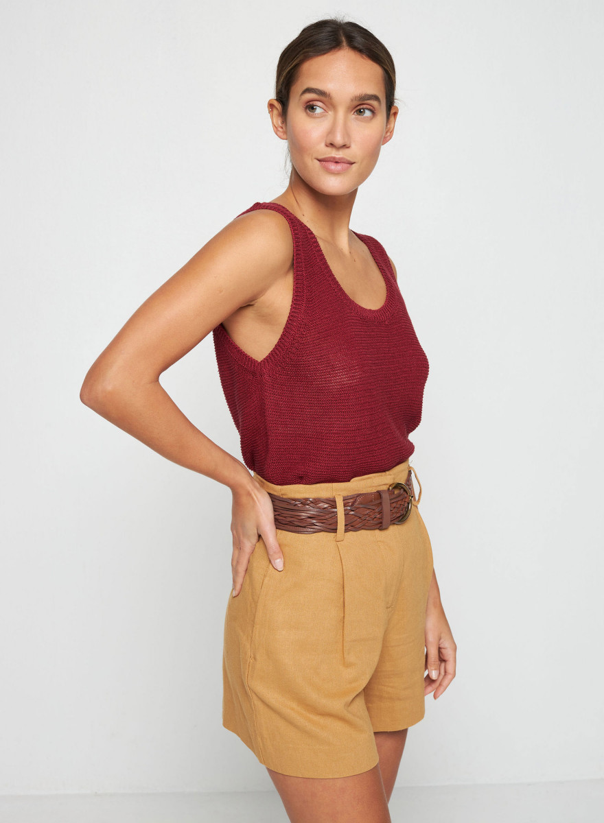 Round neck tank top in linen - Tina