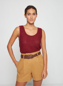 Round neck tank top in linen - Tina