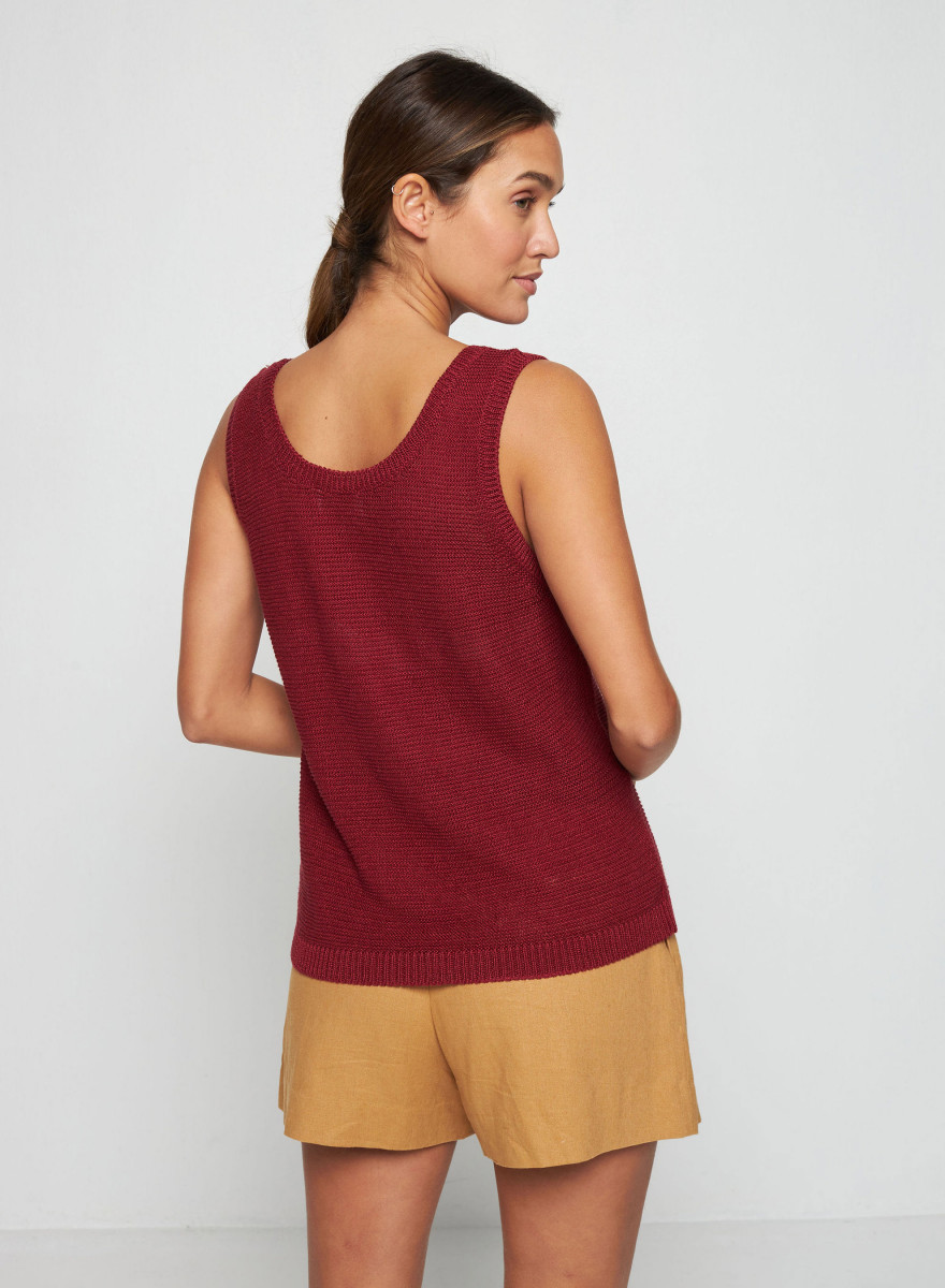 Round neck tank top in linen - Tina