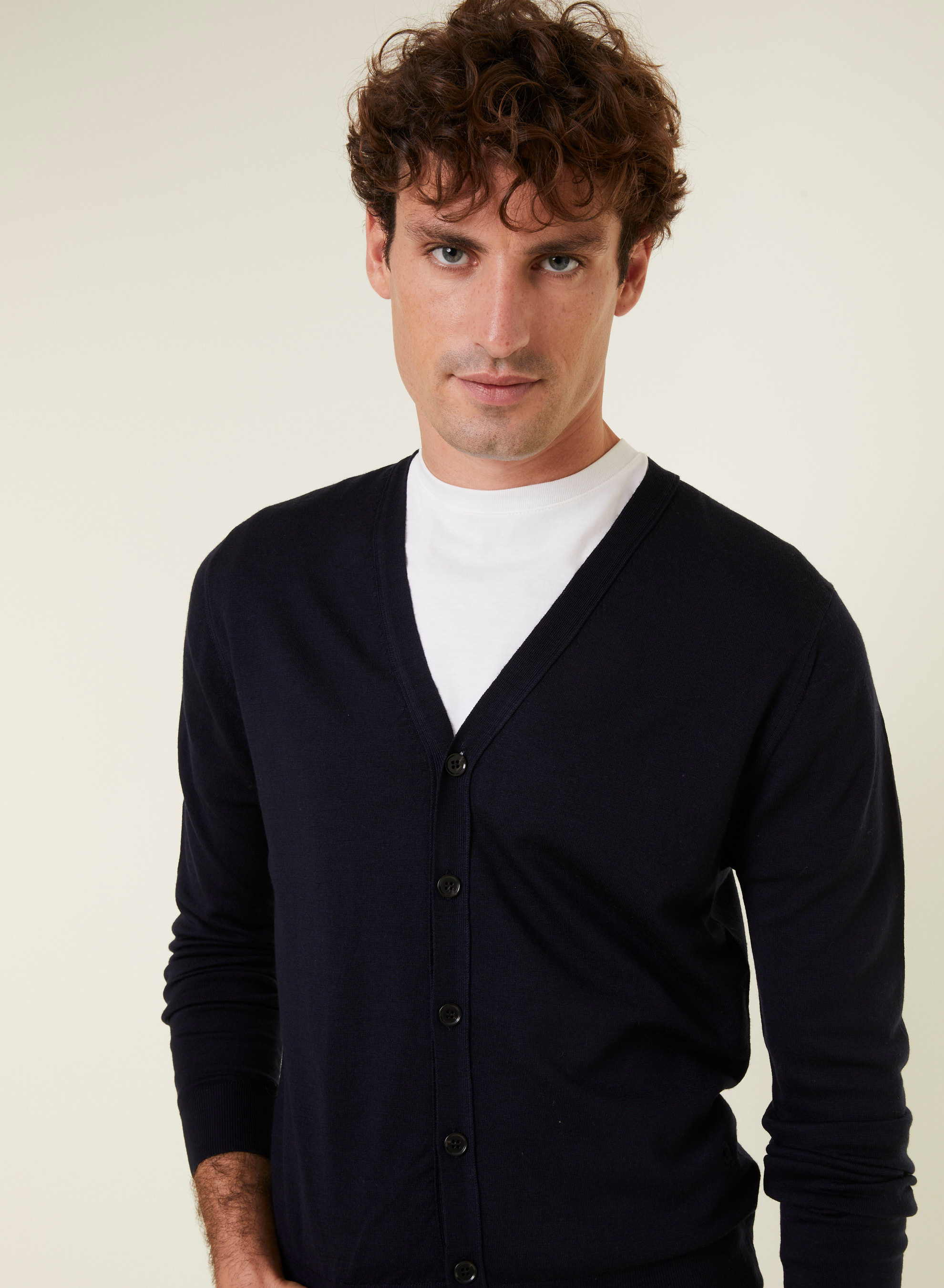 Buttoned vest with logo in merino wool - Etienne
