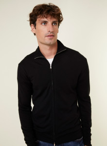 Gilet zippé avec logo en laine mérinos - Estian 7810 noir - 01 Noir