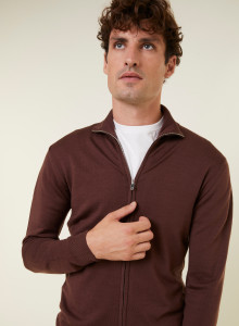 Gilet zippé avec logo en laine mérinos - Estian 7830 brun - 47 Marron foncé
