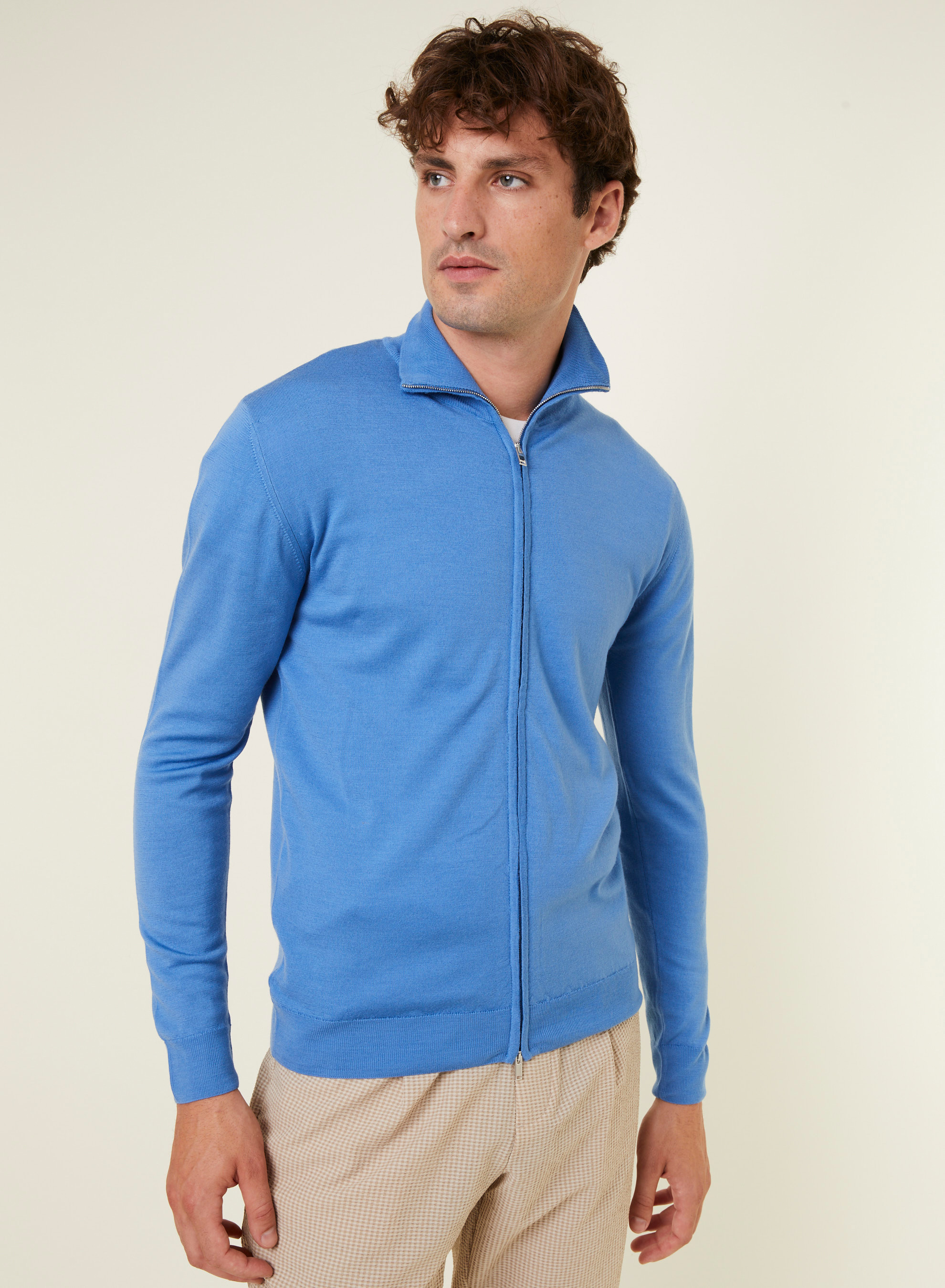 Gilet zippé avec logo en laine mérinos - Estian 7841 saphir - 06 Bleu moyen
