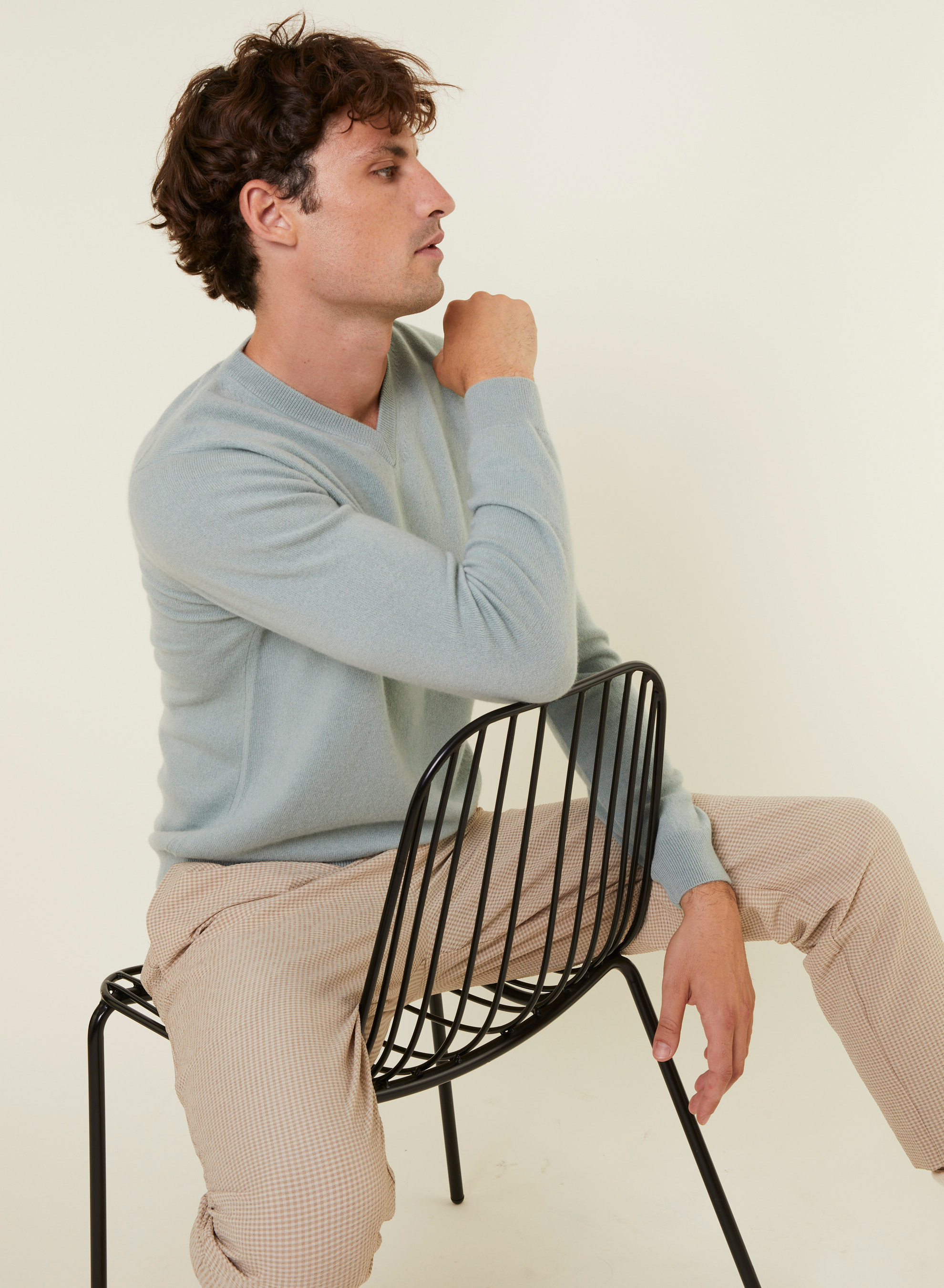 Pull col V en cachemire - Evann 7852 celadon - 94 Vert amande