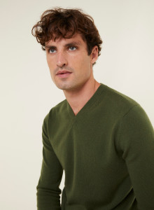Pull col V en cachemire - Evann 7850 foret - 83 Kaki