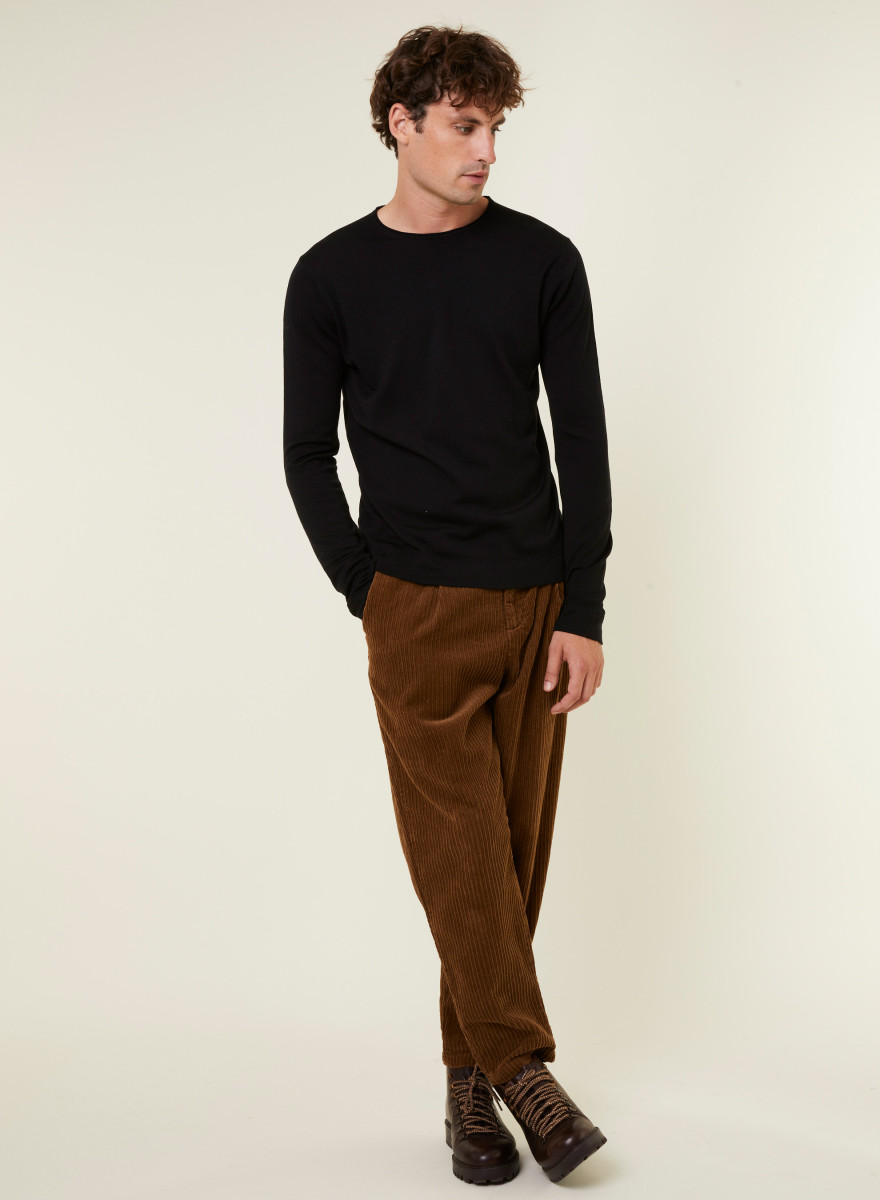 Round-neck merino wool sweater with rolled finishes - Rythme
