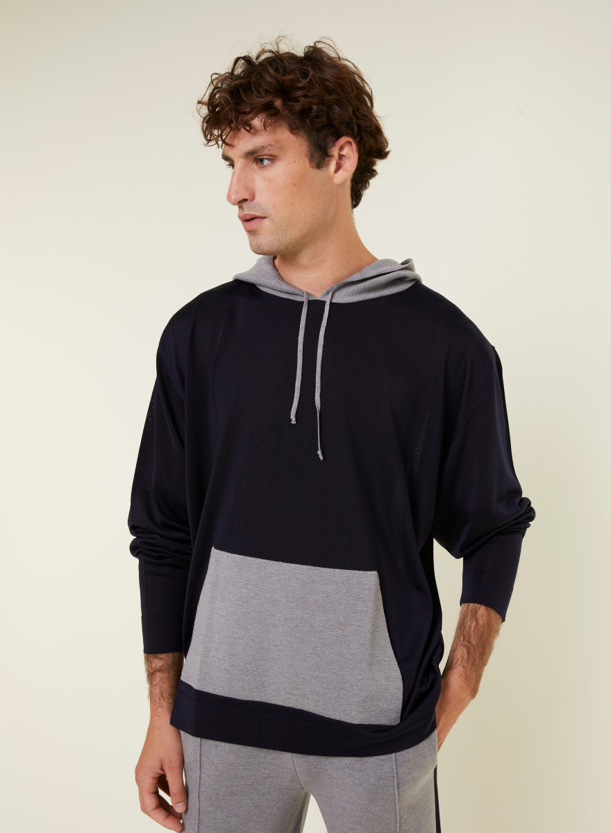 Hooded hoodie with pockets in wool and Fil lumière - Flavien