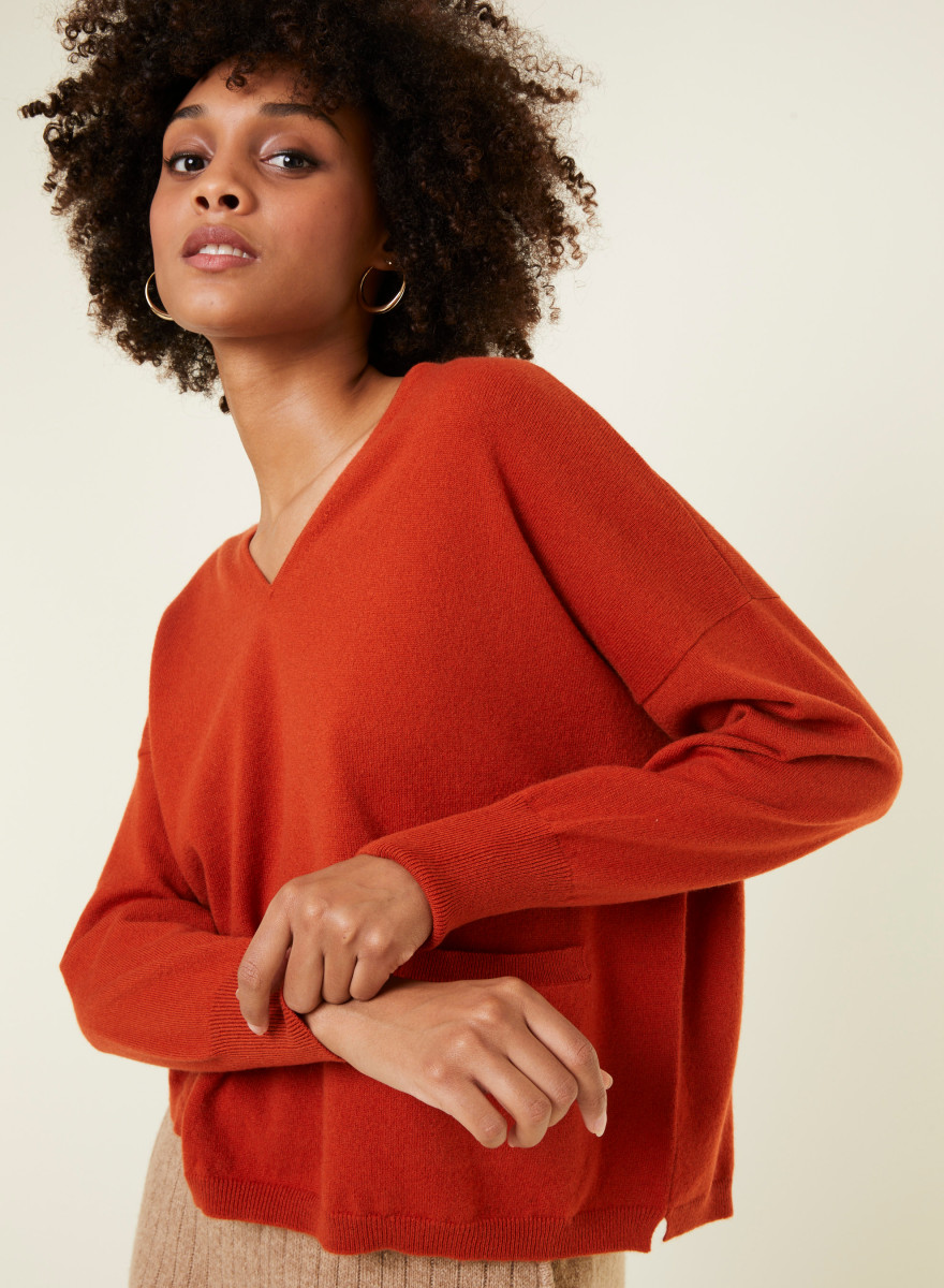 Short cashmere sweater with pocket - Balba